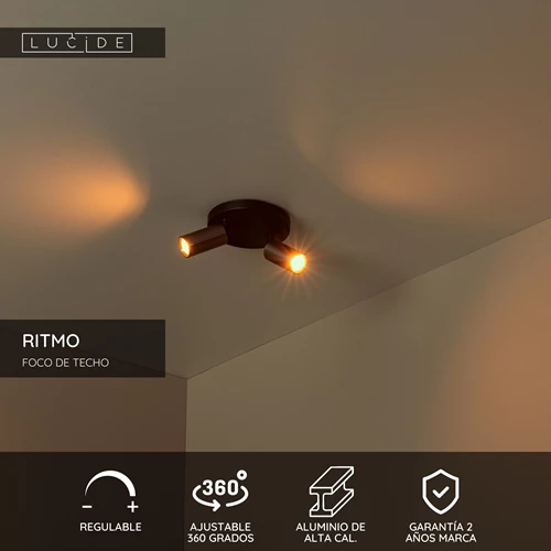 Lucide RITMO - Foco de techo - Ø 15 cm - 2xGU10 (MR11) - Café - USP